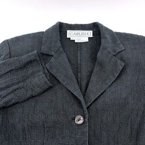 CARLISLE‎ Black Textured Silk Blazer Jacket Womens Size 4 Button Front Pockets
